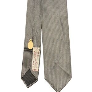 Vintage Laurentius PARIS Pure Silk Silver Striped Ribbed Necktie French Designer